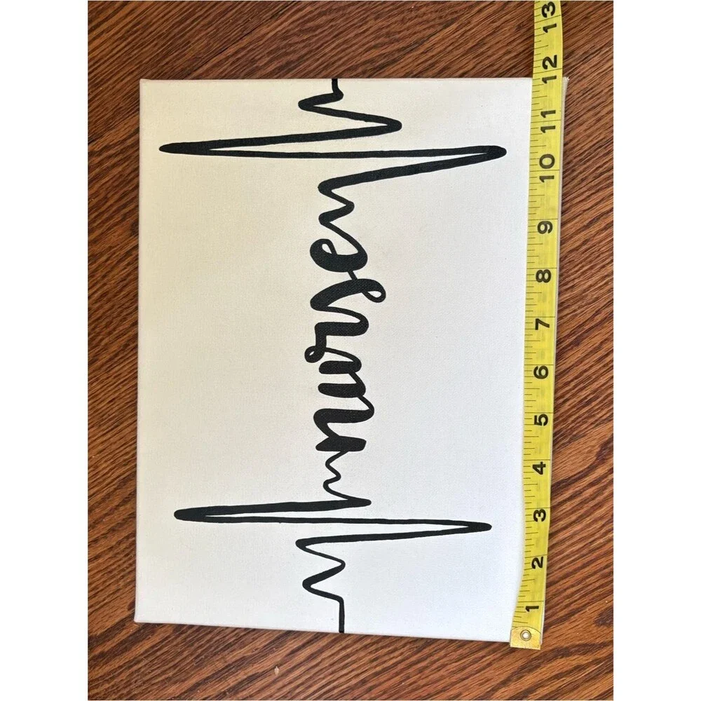 Nurse Heartbeat Canvas Wall Art - Black